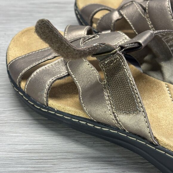 Clarks Collection Leisa Sz 9.5W Brown Metallic Leather Adjustable Straps Sandals - Picture 12 of 12